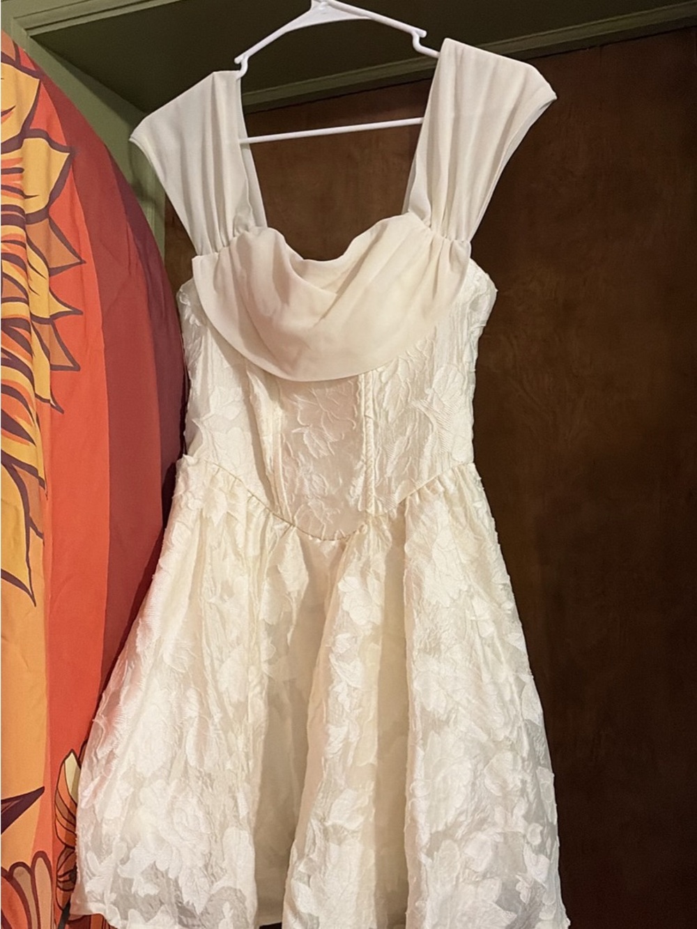 Cream Lace A-Line Dress with Cowl Neck